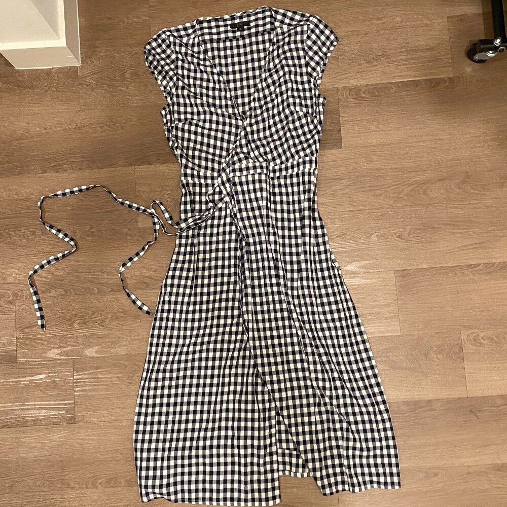 J. Crew Black and White Gingham Wrap Dress